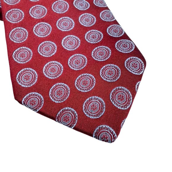 NWT Ike Behar Mens Red Silk Periwinkle Circle Patterned Necktie Tie Made in USA - Picture 5 of 7